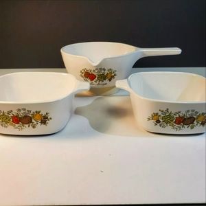 Vintage Corning Ware Spice of Life Dishes/ La Sauge P-89-B & 2 casserole P-43-B